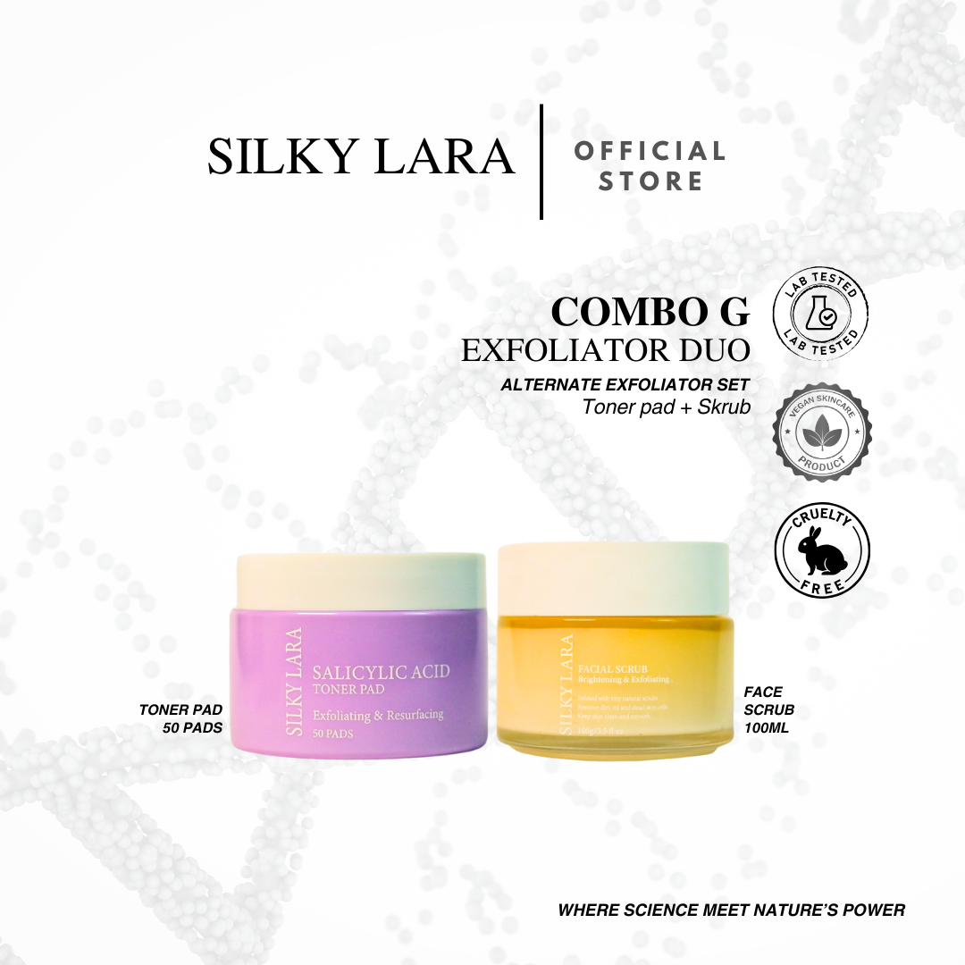 SILKY LARA COMBO G : EXFOLIATOR COMBO : MOISTURIZER ,FACIAL SCRUB & TONER PAD