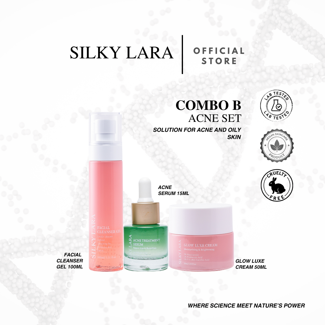 SILKY LARA COMBO B : MELEMBABKAN , MENCERAHKAN ,BAIK PULIH KULIT MUKA . MEMUDARKAN BEKAS JERAWAT DAN JERAGAT.