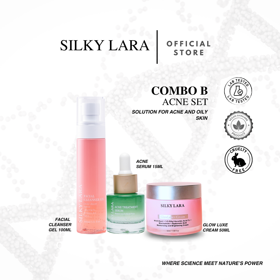 SILKY LARA COMBO B : MELEMBABKAN , MENCERAHKAN ,BAIK PULIH KULIT MUKA . MEMUDARKAN BEKAS JERAWAT DAN JERAGAT.