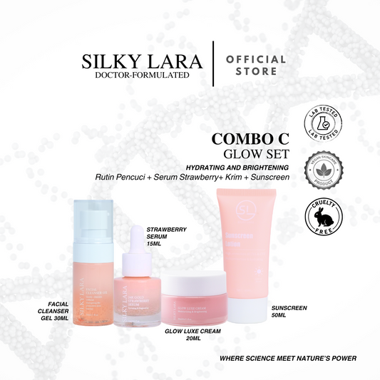 SILKY LARA COMBO C (MINI SET PENCUCI MUKA 30ML,SERUM15ML,PELEMBAB MUKA 20ML&SUNSCREEN50ML)