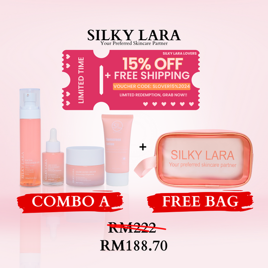 COMBO A + FREE BAG : COMPLETE YOUR DAY (FACIAL CLEANSER 80ML, FACE SERUM 30ML, GLOW LUXE CREAM 50ML, SUNSCREEN 50ML)