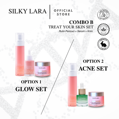 SILKY LARA COMBO B : MELEMBABKAN , MENCERAHKAN ,BAIK PULIH KULIT MUKA . MEMUDARKAN BEKAS JERAWAT DAN JERAGAT.