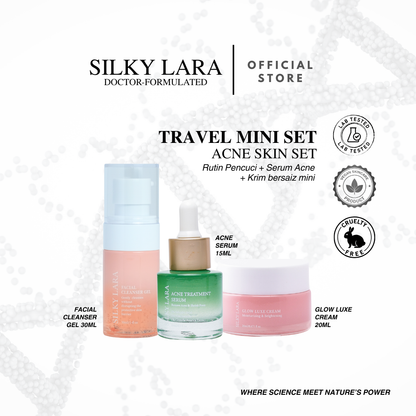 TRAVEL SET MINI (PENCUCI MUKA 30ML,SERUM MUKA 15ML, GLOW LUXE CREAM 20ML)