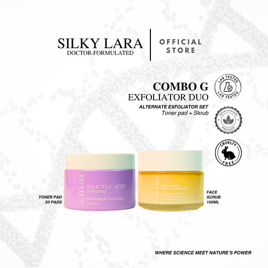 SILKY LARA COMBO G : EXFOLIATOR COMBO : MOISTURIZER ,FACIAL SCRUB & TONER PAD