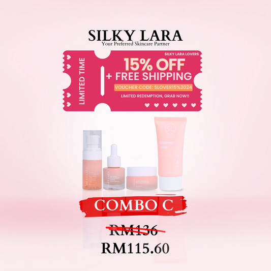 COMBO C : EASY MIND (TRAVEL SET CLEANSER 30ML SERUM 15 ML GLOW LUXE CREAM 20ML, SUNSCREEN 50ML)