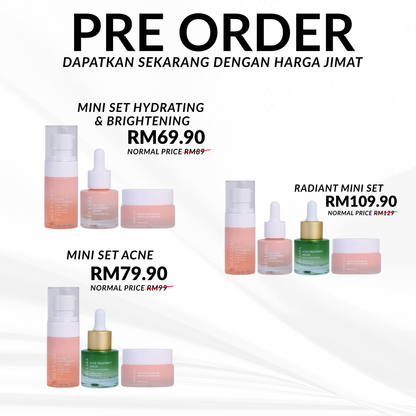 PRE ORDER SET TRAVEL/SET MINI (PENCUCI MUKA 30ML,SERUM MUKA 15ML, GLOW LUXE CREAM 20ML)