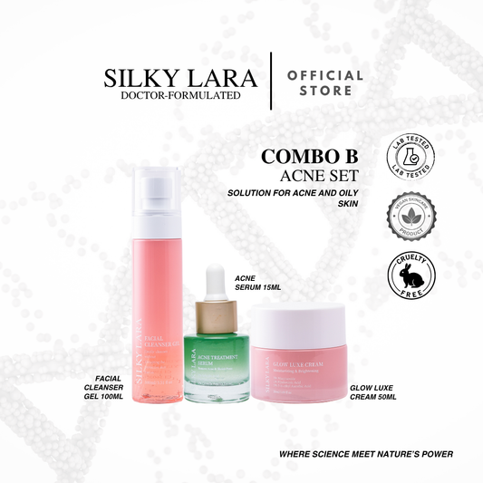 SILKY LARA COMBO B : MELEMBABKAN , MENCERAHKAN ,BAIK PULIH KULIT MUKA . MEMUDARKAN BEKAS JERAWAT DAN JERAGAT.