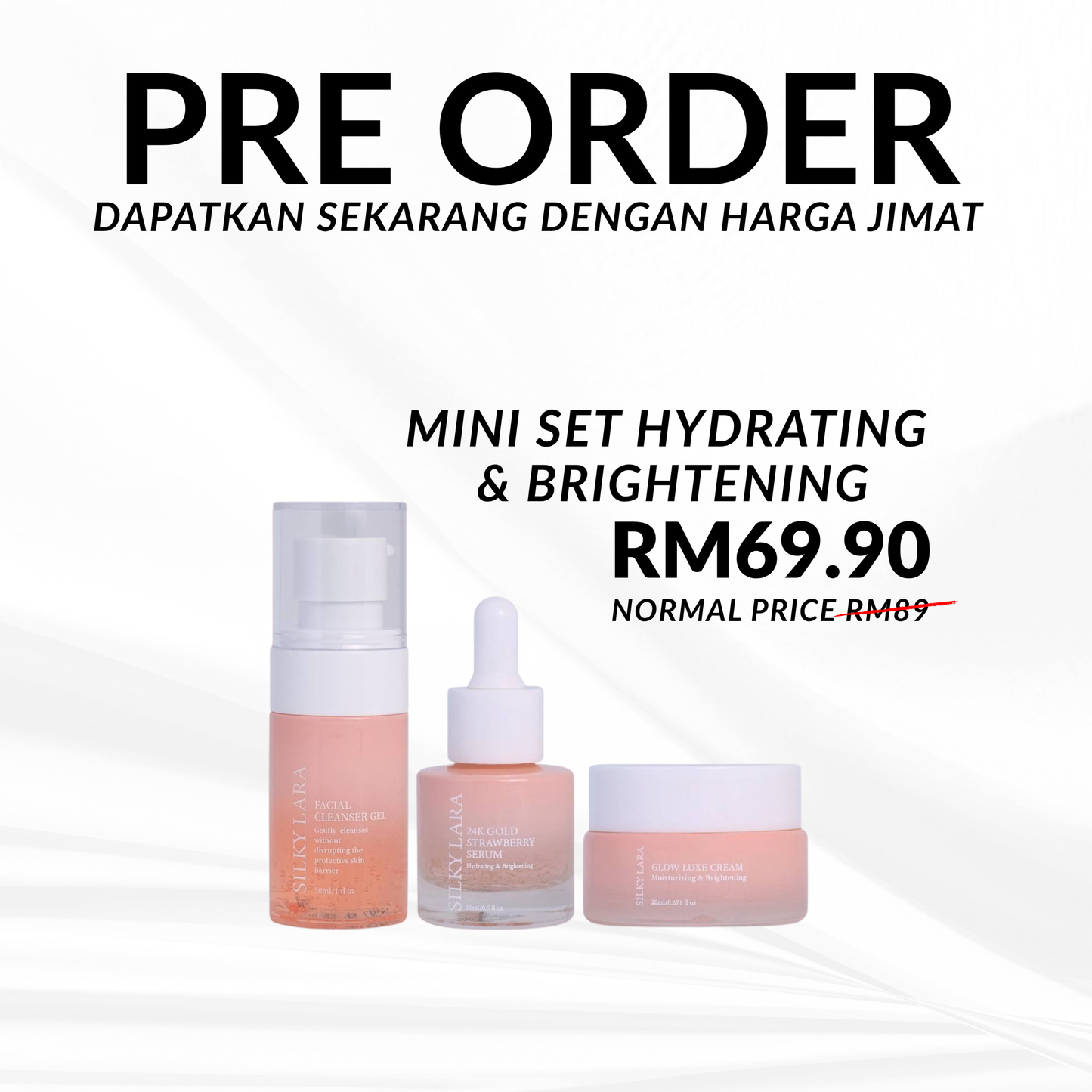PRE ORDER SET TRAVEL/SET MINI (PENCUCI MUKA 30ML,SERUM MUKA 15ML, GLOW LUXE CREAM 20ML)