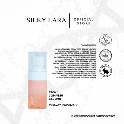 SILKY LARA COMBO C (MINI SET PENCUCI MUKA 30ML,SERUM15ML,PELEMBAB MUKA 20ML&SUNSCREEN50ML)