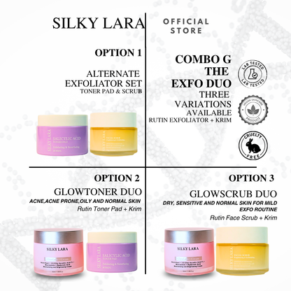 SILKY LARA COMBO G : EXFOLIATOR COMBO : MOISTURIZER ,FACIAL SCRUB & TONER PAD