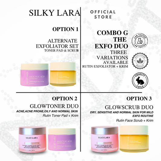 SILKY LARA COMBO G : EXFOLIATOR COMBO : MOISTURIZER ,FACIAL SCRUB & TONER PAD